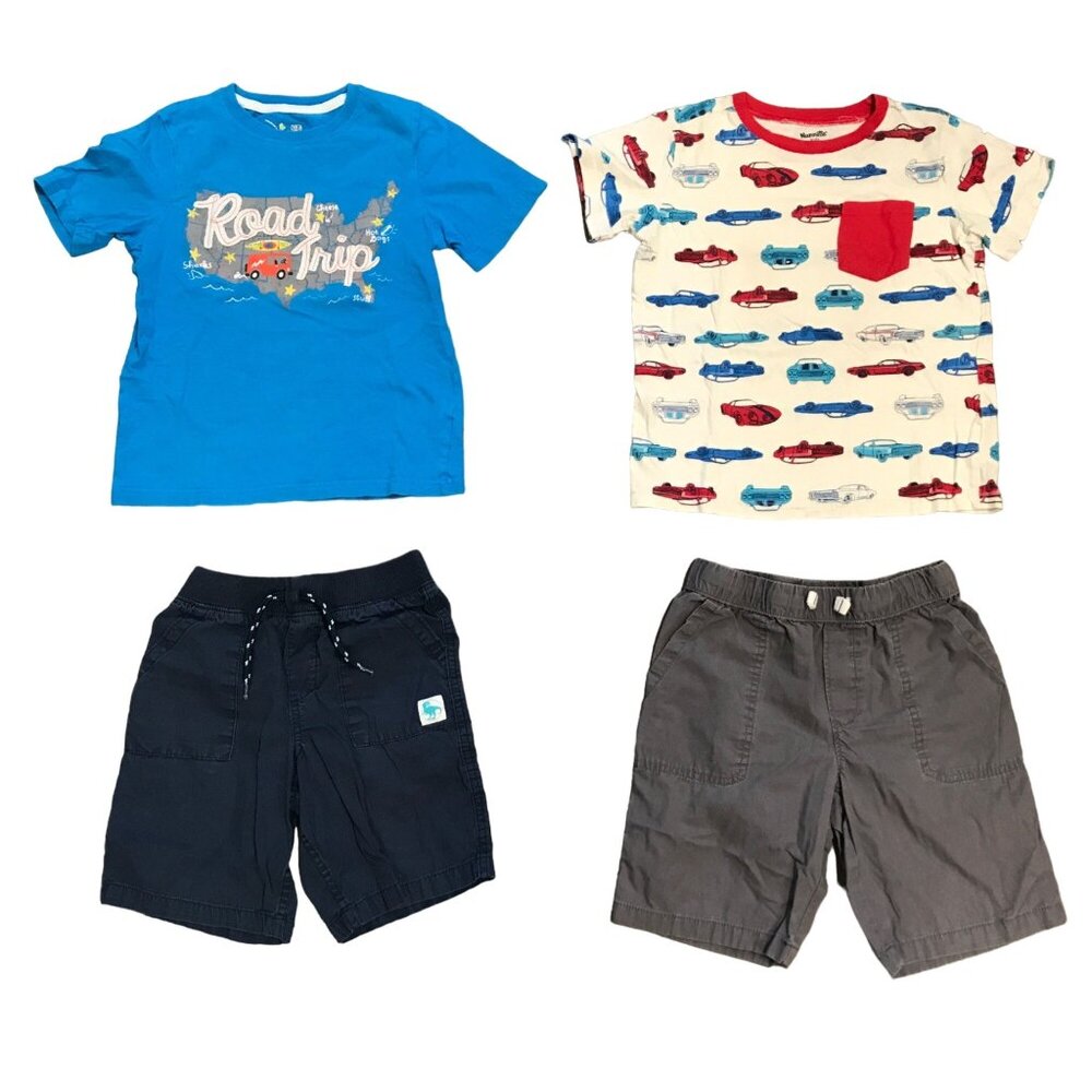 Boys 7 TShirt Short Set Race Car Road Trip Pull On Drawstring Casual Set of 2